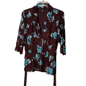 INC International Concepts Lace Back Tie Blouse Button Front Women's Size XL